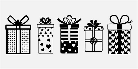 Set of Gift box line icon set. Present pack with editable stroke. Simple outline vector illustration for birthday, christmas, or anniversary celebration. Surprise package symbols. silhouette
