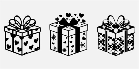 Set of Gift box line icon set. Present pack with editable stroke. Simple outline vector illustration for birthday, christmas, or anniversary celebration. Surprise package symbols. silhouette