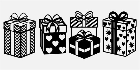 Set of Gift box line icon set. Present pack with editable stroke. Simple outline vector illustration for birthday, christmas, or anniversary celebration. Surprise package symbols. silhouette