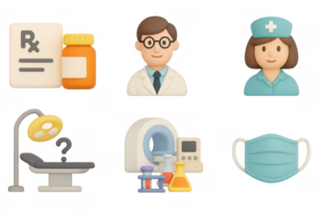 Medical icons collection featuring healthcare professionals and tools