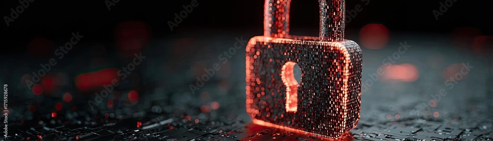 Poster cyber security and data protection strategy concept. a glowing lock symbolizing security and protect