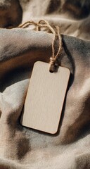 Light beige wooden tag on a draped fabric