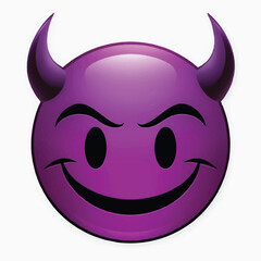 Fototapeta premium Purple Devil Emoji Face with Horns – Mischievous Digital Icon Illustration