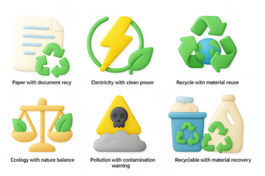 Environmental sustainability icons highlighting recycling and renewabl