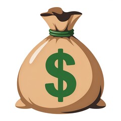 Illustration of a money bag with a dollar sign, symbolizing wealth, finance, and economic prosperity, isolated on white background