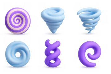 Colorful 3d spiral and twirl designs in pastel shades
