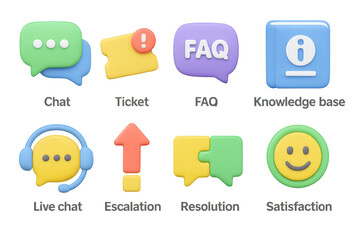 Colorful 3d icons for customer support and communication