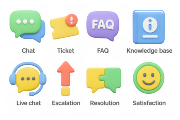 Colorful 3d icons for customer support and communication