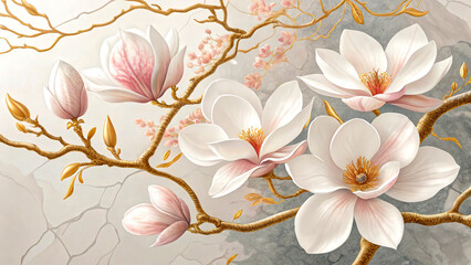 Elegant magnolia flowers in a serene nature illustration scene