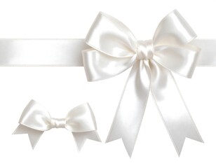 Naklejka premium Two satin ribbons bows in white, set against a white background