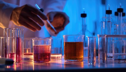 Scientist conducting chemical experiment in laboratory.