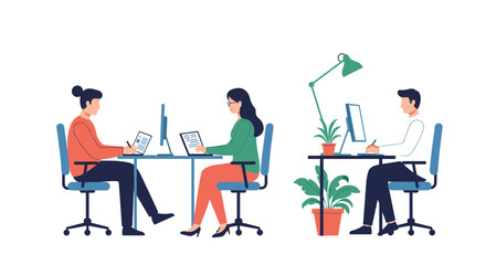 Office team collaboration in modern workspace with remote work concept