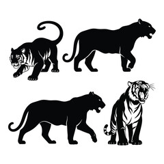 Majestic tiger silhouettes in dynamic poses collection for wildlife art and design projects silhouette