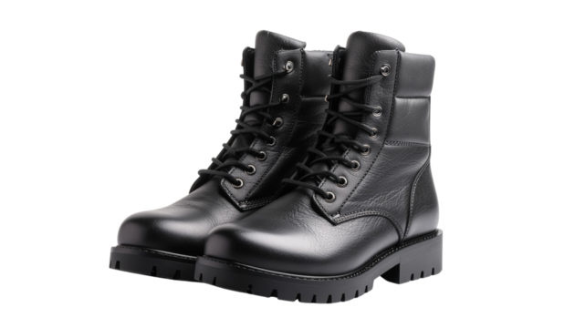 Stylish black winter boots, ready for winter season. isolated on solid white background