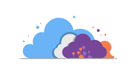 Colorful abstract cloud scene with minimalist design and vibrant shapes