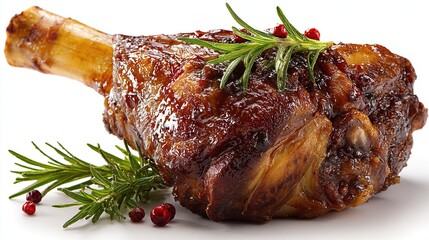 Roasted shinbone meat with fresh rosemary, a culinary delight ready to be devoured.