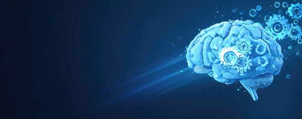 Human Brain with Gears and Technology.
