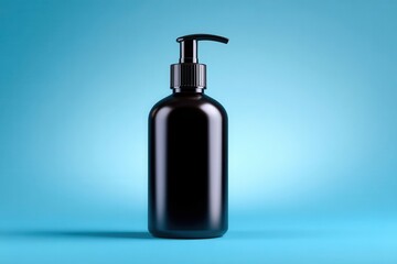Glossy Black Pump Dispenser on Blue Background – Minimalist Product Photography