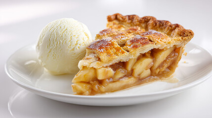 甘く煮たりんごがたっぷり入ったアップルパイにバニラアイスを添えた伝統的なデザート