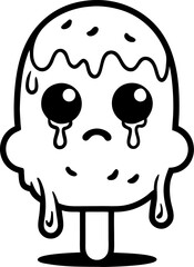 Ice cream sad, melting like it’s crying line art vector icon