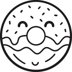 Donut smiling with sprinkles as freckles line art vector icon 