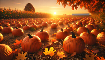 Halloween Pumpkin Patch at Sunset Background