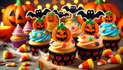 Halloween Cupcakes with Cute Toppers Background