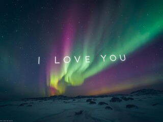 Aurora borealis lights up the sky with i love you message