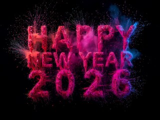Explosive happy new year 2020 text design with colorful particles