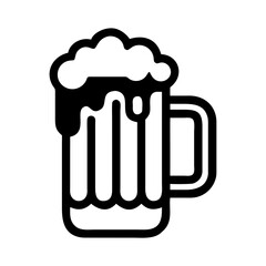 Beer mug with foam icon, black outline (Black Vector / Illustration Style)