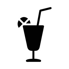 Cocktail glass with straw icon, black silhouette (Black Vector / Illustration Style)