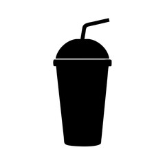 Smoothie cup with lid and straw, black silhouette (Black Vector / Illustration Style)