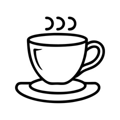Tea cup with saucer icon, black line art (Black Vector / Illustration Style)