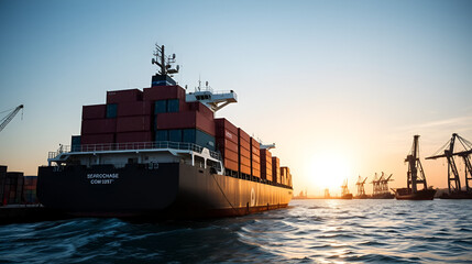 Seafaring vessel hauling containers under daylight sky