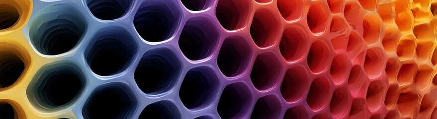 Abstract honeycomb banner with colorful glowing 3D cells background