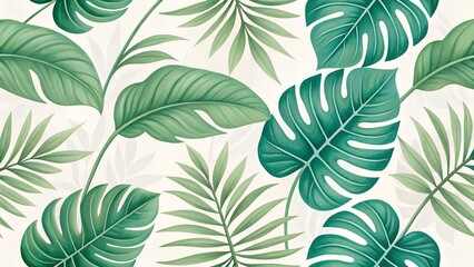 Vibrant green tropical leaves pattern