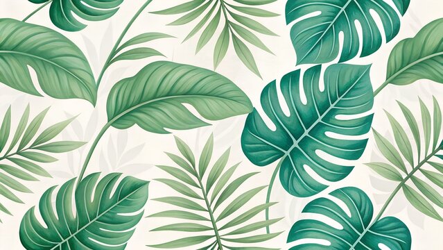 Vibrant green tropical leaves pattern