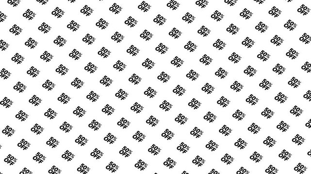 50% off text pattern loop animation : Seamless promotional motion background with bold discount text, ideal for sales, offers, and marketing projects