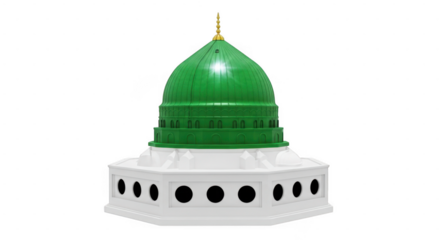 A green dome structure with white base and black circular windows, isolated on a transparent background