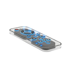 Sleek Modern Smart Remote Control in Protective Case, Futuristic Design, Blue Backlit Buttons