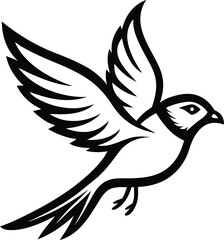 Black and white outline of a bird flying side view, simple vector icon.