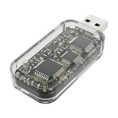 Transparent USB Flash Drive with Visible Circuit Board: High-Tech Data Storage Concept
