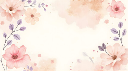 Fototapeta premium Floral Frame with Pastel Watercolor Flowers and Leaves Design