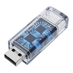 Transparent USB Flash Drive with Glowing Circuit Board: High-Tech Data Storage Concept