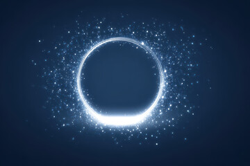 Fototapeta premium Glowing circular light with sparkling particles creates magical and futuristic atmosphere against dark background. ethereal design suggests themes of energy and technology