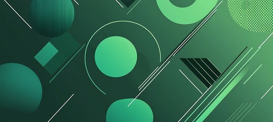 Abstract green background with circles, squares, and lines, modern and stylish design