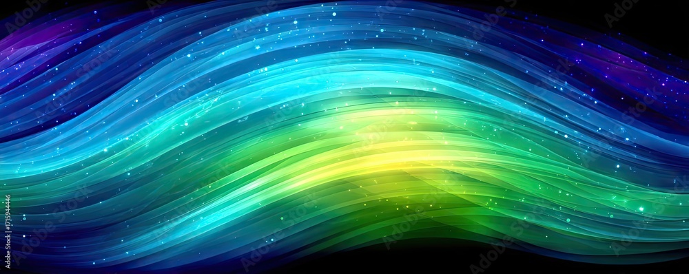 Poster glowing light blue and green lines background concept. vibrant wave patterns showcasing colorful abs
