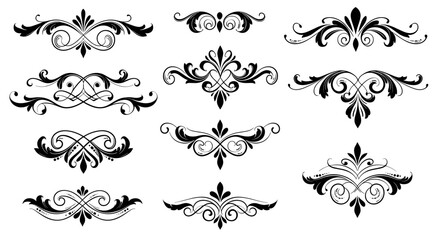 Ornate flourish collection in black silhouette design
