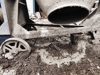 Construction Site with Cement Mixer in Operation