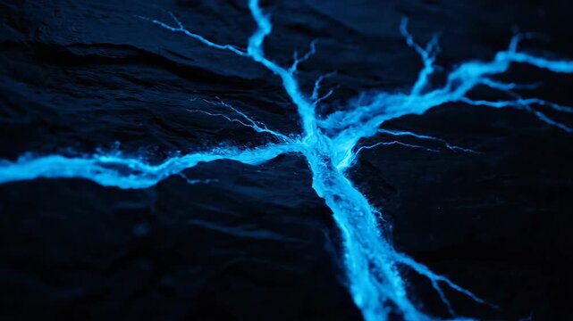 Bioluminescence in Dark Cave Lights up the Stone Walls in Dazzling Blue at Waitomo Caves, New Zealand